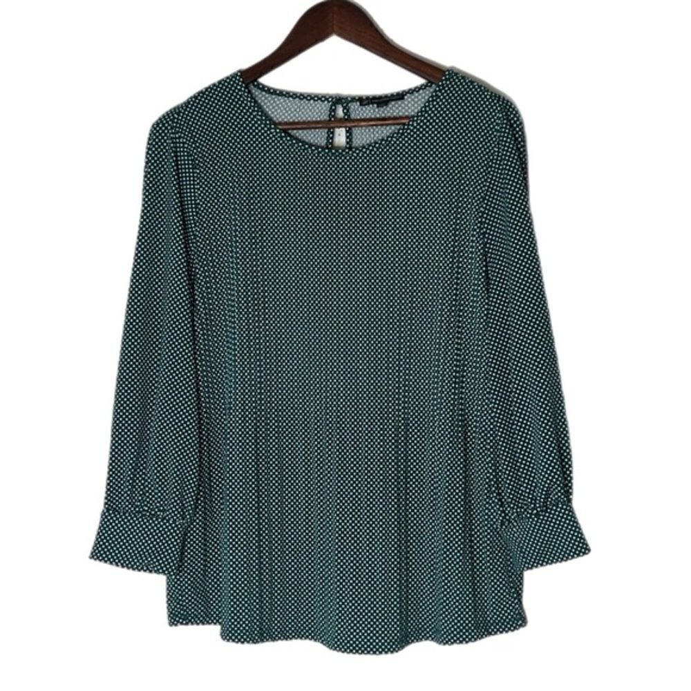 Adrianna Papell Green Crepe Blouse 3/4 Sleeve Crew Neck Women's Top